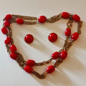 Vintage Bakelite 2 Strand Necklace with Matching Clip On Earrings. Great Shape!